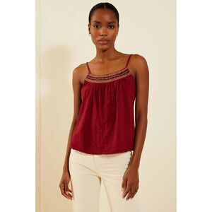 Maurices Embroidered/sequined Neckline Spaghetti Strap Textured Cotton Top Sz 2